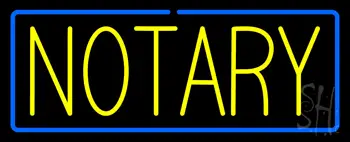 Yellow Notary Blue Border Neon Sign
