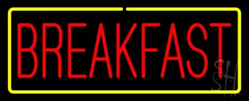 Red Breakfast with Yellow Border Neon Sign