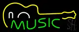 Green Music with Guitar Neon Sign