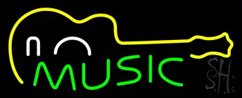 Green Music with Guitar Neon Sign
