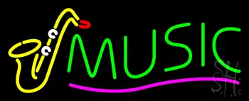 Green Music wih Saxophone Neon Sign