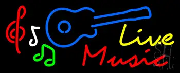 Live Music with Guitar Neon Sign