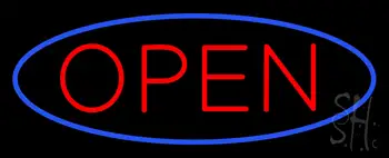 Blue Open with Red Oval Border LED Neon Sign