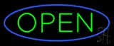 Green Open with Blue Oval Border LED Neon Sign