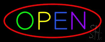 Multi Open with Red Oval Border LED Neon Sign