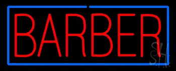 Red Block Barber with Blue Border Neon Sign