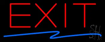 Exit Neon Sign with Zigzag Blue Line