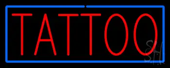 Red Tattoo Blue Border Neon Sign