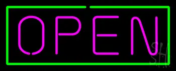 Open - Horizontal Pink Letters with Green Border LED Neon Sign