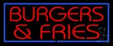 Red Burgers and Fries with Blue Border LED Neon Sign