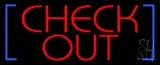 Red Check Out LED Neon Sign with Blue Brackets