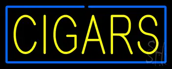 Yellow Cigars with Blue Border Neon Sign