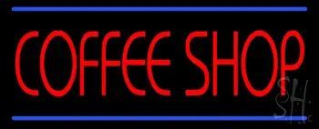 Red Coffee Shop Blue Lines LED Neon Sign