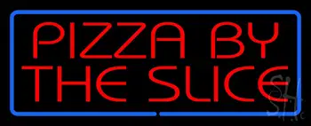Red Pizza By The Slice with Blue Border LED Neon Sign