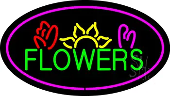 Oval Green Flowers Logo with Pink Border LED Neon Sign