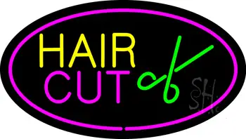 Hair Cut Logo Oval Pink LED Neon Sign