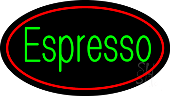 Oval Green Espresso Red Border Animated LED Neon Sign