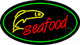 Oval Seafood Logo Green Border Animated LED Neon Sign