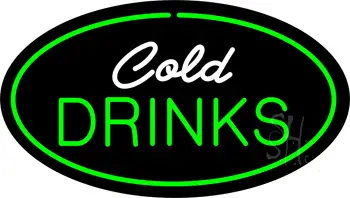 Cold Drinks Oval Green LED Neon Sign