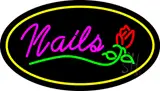 Nails with Flower Logo Oval Yellow LED Neon Sign