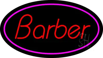 Oval Red Barber with Pink Border LED Neon Sign