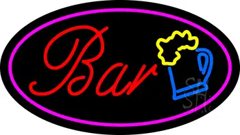 Purple Oval Bar w/Beer Mug LED Neon Sign