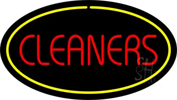 Red Cleaners Yellow Oval Border LED Neon Sign