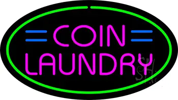 Pink Coin Laundry Oval Green Border LED Neon Sign