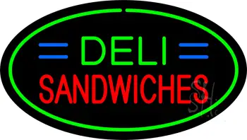 Deli Sandwiches Oval Green LED Neon Sign