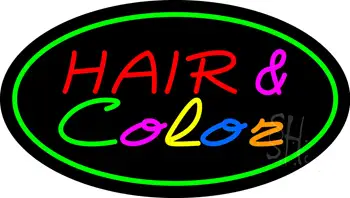 Hair and Color Oval Green LED Neon Sign