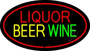 Liquor Beer Wine Oval Red LED Neon Sign