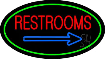 Restrooms Oval Green Border  LED Neon Sign