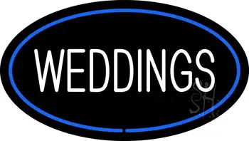 Weddings White Oval Blue LED Neon Sign