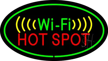 Wi-Fi Hot Spot Oval Green Border LED Neon Sign