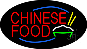 Red Oval Chinese Food Animated Neon Sign