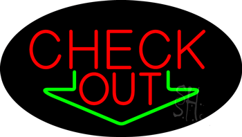 Check Out Animated Neon Sign with Down Arrow