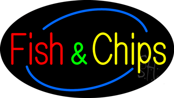 Oval Fish and Chips Animated Neon Sign