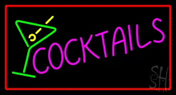 Cocktail with Cocktail Glass Red Border LED Neon Sign