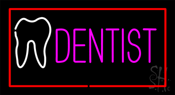 Pink Dentist White Tooth Red Border Animated LED Neon Sign