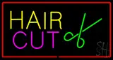 Hair Cut Logo with Red Border LED Neon Sign