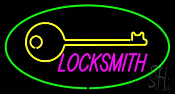 Locksmith Logo Oval Green LED Neon Sign