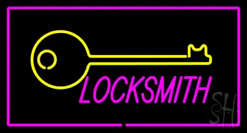 Locksmith Logo Rectangle Purple LED Neon Sign