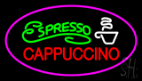 Oval Espresso Cappuccino with Pink Border Animated LED Neon Sign