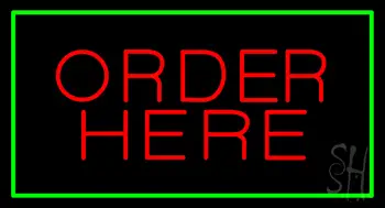 Order Here Rectangle Green LED Neon Sign