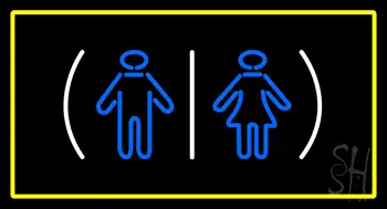 Restrooms Logo Rectangle Yellow LED Neon Sign