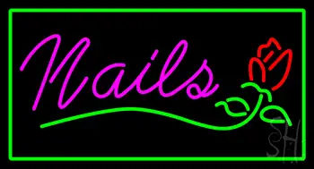 Pink Nails with Flower Logo Green Border LED Neon Sign