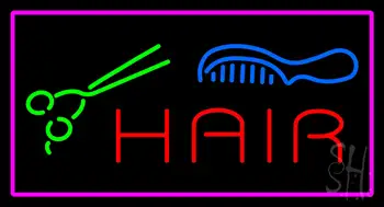 Red Hair with Comb and Scissor Pink Border LED Neon Sign
