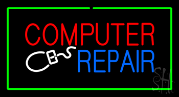 Computer Repair with Green Border Animated LED Neon Sign