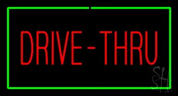 Red Drive-Thru Rectangle Green LED Neon Sign