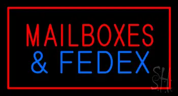 Mail Boxes and FedEx Rectangle Red LED Neon Sign